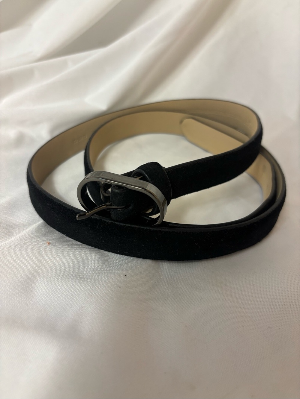 LOFT Dark Navy Suede Silver Buckle Slim Belt